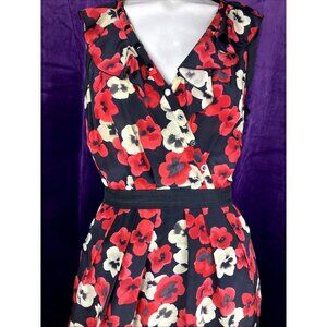 US 4 6 Moschino Cheap And Chic Silk Pansy Print Ruffle Dress  Red Black